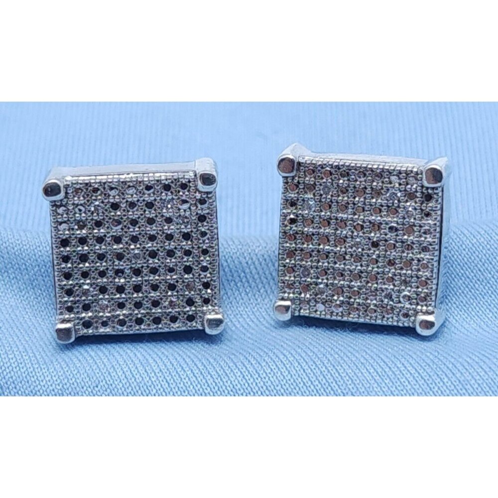Unique 925 Sterling Silver Designer Square Shaped Diamond Stud Screw Earrings